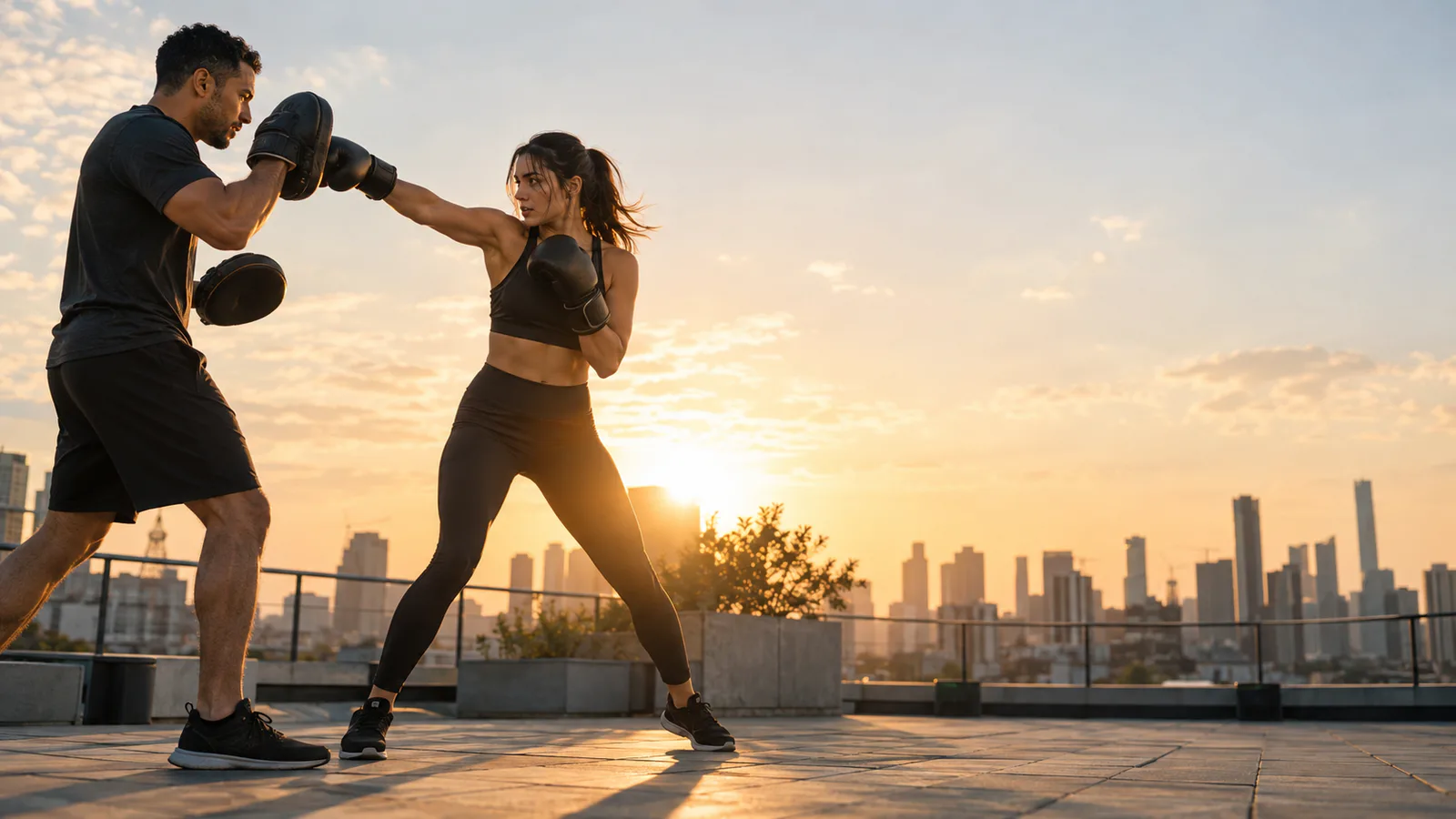 Entrenamiento personal al aire libre con una instructora.